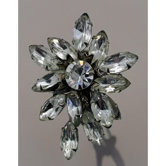 Vintage Rhinestone Clip-On Earrings – Sparkling Floral Statement - Picture 6 of 11